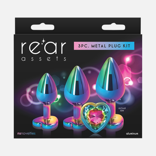 Rear Assets Anal Plug Trainer Kit - Multicolour Rainbow Heart