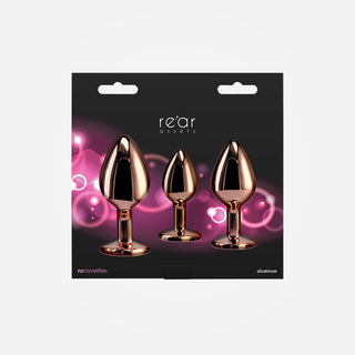 Rear Assets -  Anal Training Kit Rose Gold Metallic Plugs with Pink Hearts Set of 3